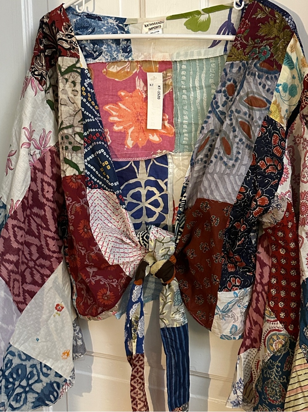 Boho Patchwork Tie-Front Tunic - Multicolored